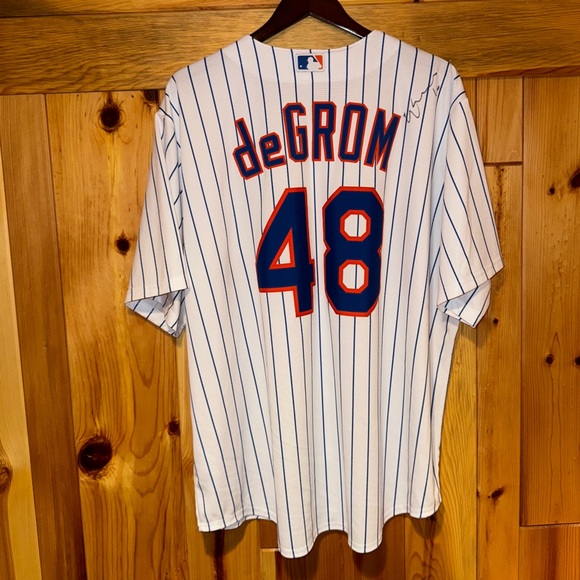 Men’s Nike #48 New York NY Mets MLB Baseball Jacob DeGrom Signed Jersey XXL 2XL - Picture 2 of 10